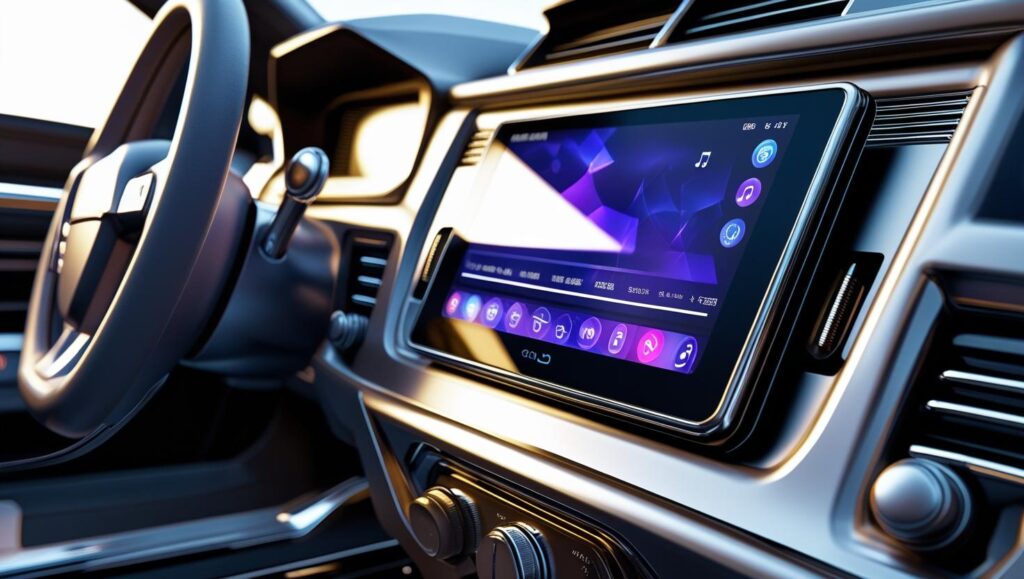 uma imagem de um radio de carro bem moderno digital